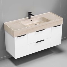 Floating Bathroom Vanity, Modern, 48 inch, Travertine Style Sink